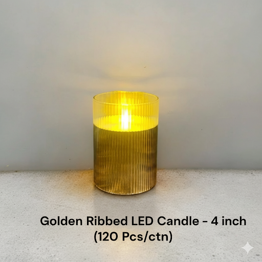 Golden Ribbed Led Candle   4 Inch | Unique Bazar