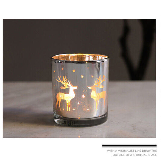 Golden Scented Candle Glass Christmas Reindeer Pattern Light