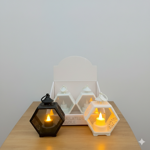 Hexagonal Simulated Led Candle Lanterns   5.5 Inch, 6 Pcs Box | Unique Bazar