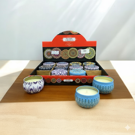 Home Aroma Scented Tin Candles (1.8 Inch, Mandala Design) | Unique Bazar