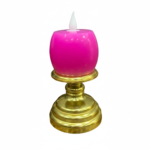 Pink Led Candle On Golden Stand   5.5 Inches | Unique Bazar