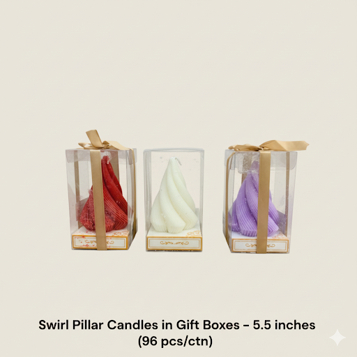 Swirl Pillar Candles In Gift Boxes   5.5 Inches | Unique Bazar