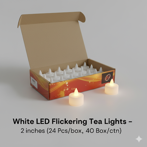 White Led Flickering Tea Lights   2 Inches, 24 Pcs Box | Unique Bazar