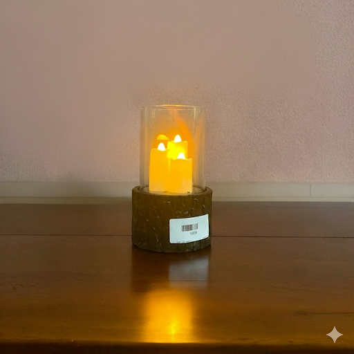 Wood Base Led Candle With Glass Cylinder 6 Inch | Unique Bazar