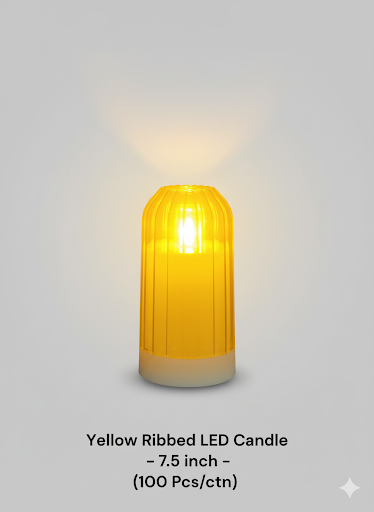 Yellow Ribbed Led Candle   7.5 Inch | Unique Bazar