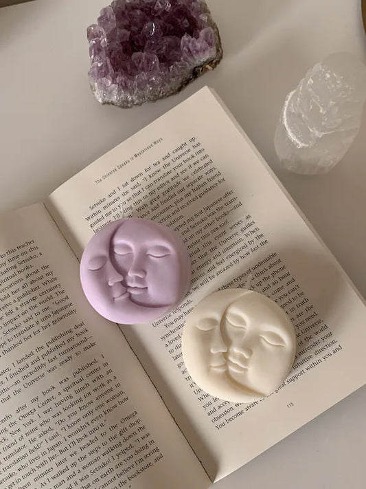 Unique Bazar: Artisanal Sun Moon Face Candle - Diwali Decor