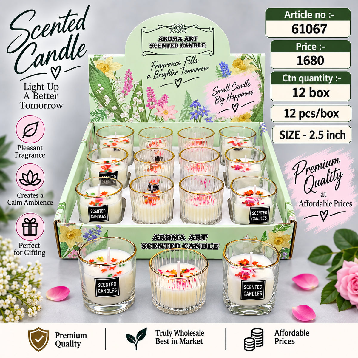 Floral Scented Glass Jar Candle Pack of 24