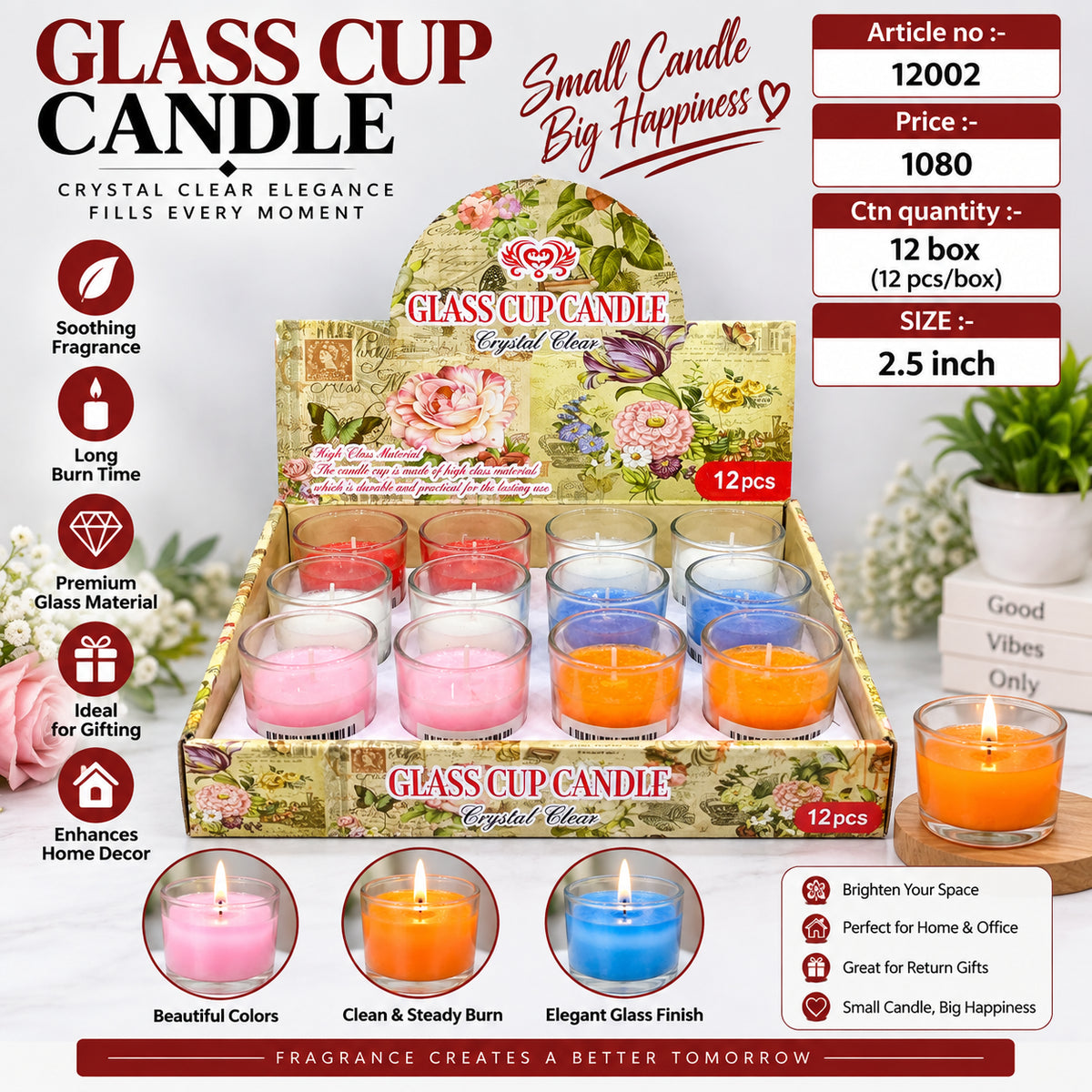 Crystal Clear Glass Cup Wax Candle Pack of 24