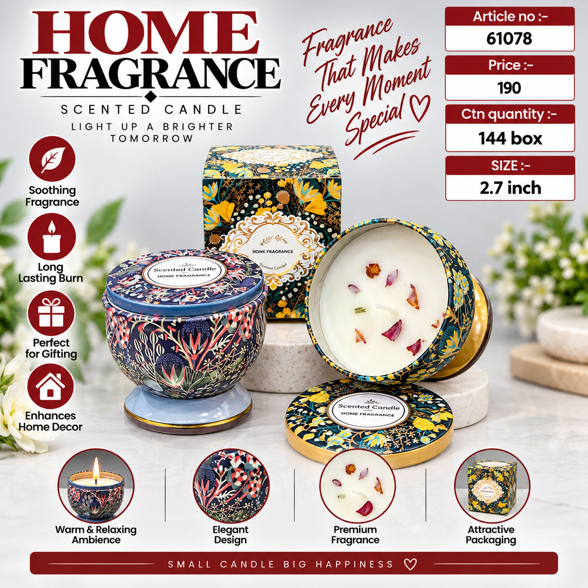Floral Print Scented Candle Pack of 6