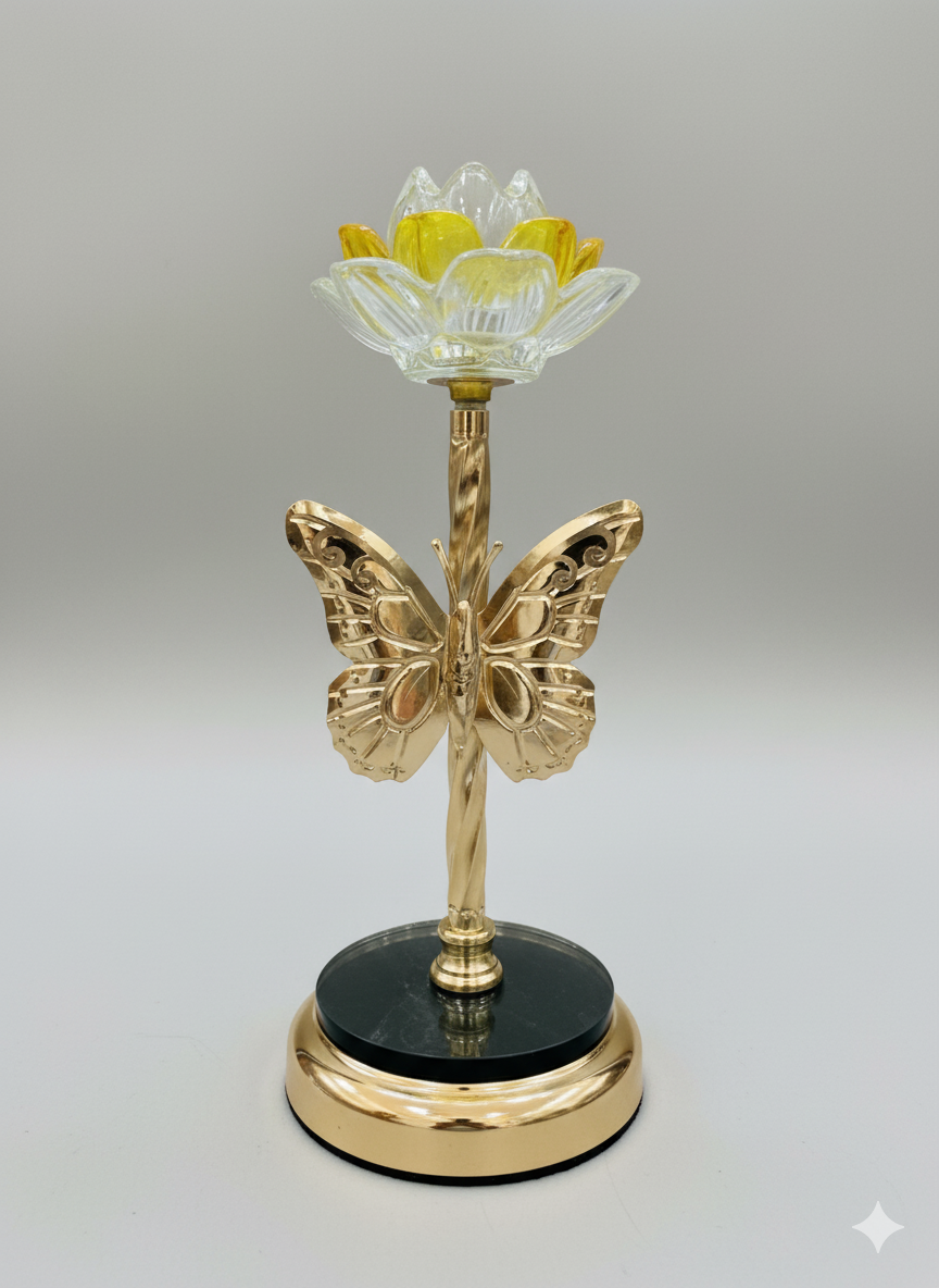 Unique Bazar: Golden Butterfly Lotus Candle Holder | Diwali Decor