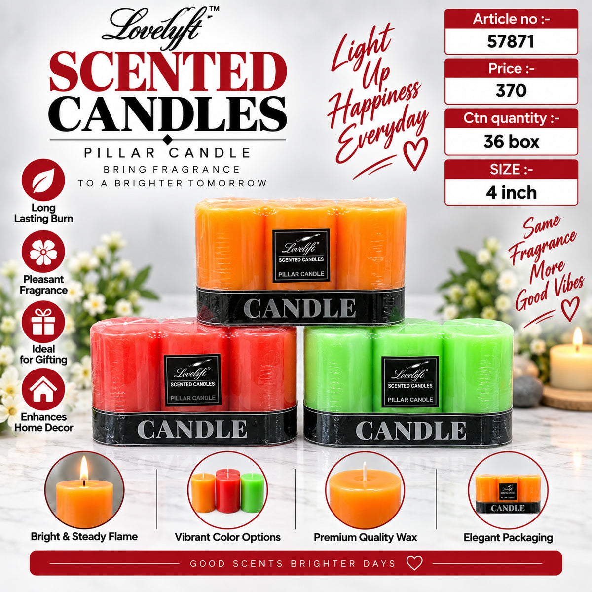 Scented Pillar Candle Pack of 3