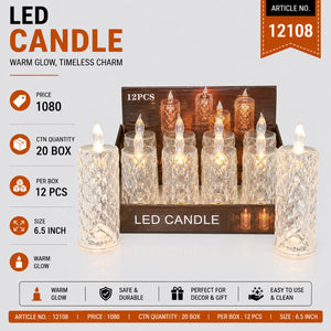 Crystal Textured Cylinder LED Candle (Single Piece)