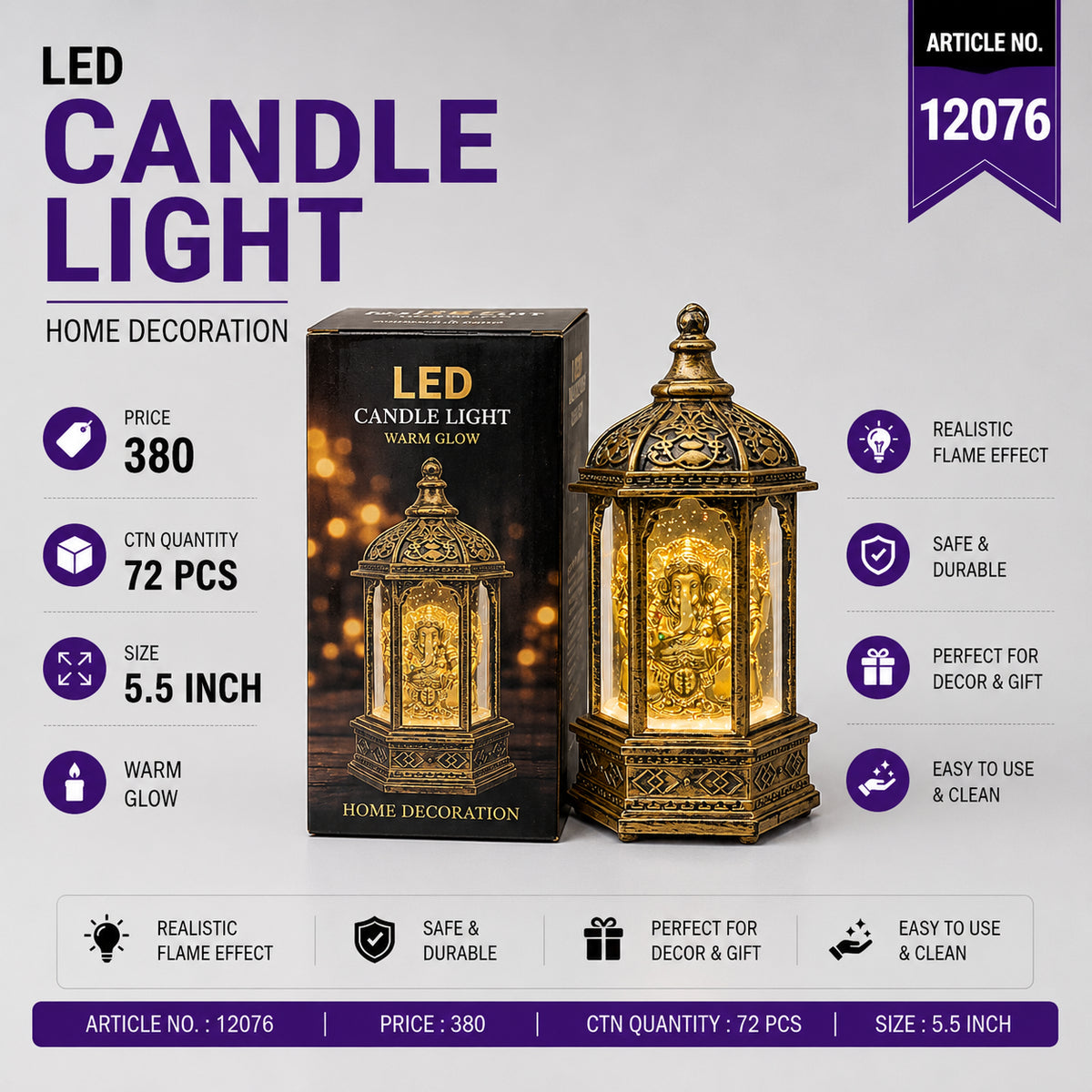 Ganesh Ji LED Lantern Candle Pack of 3