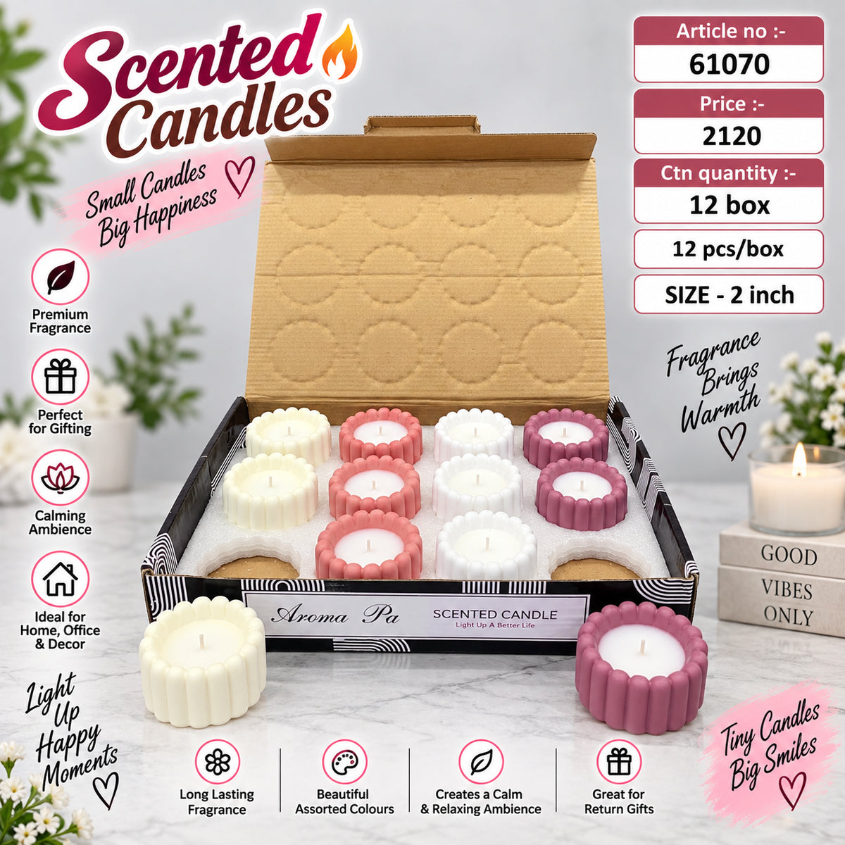 Assorted Colour Scalloped Scented Candles Pack of 12