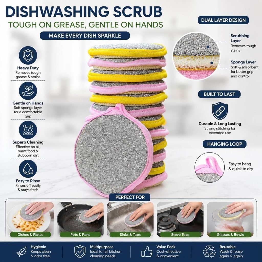 2 In 1 Sponge Dish Scrubber 1 pcs