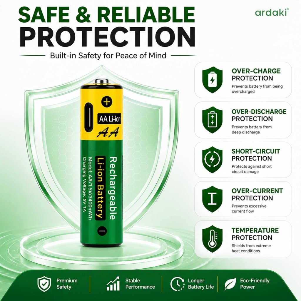 2 Pcs Type C Rechargeable Batteries
