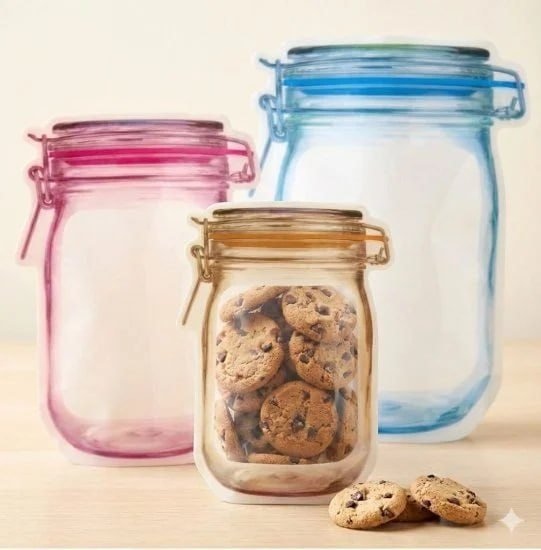 3 Pcs Food Storage Jar Zip lock Bags
