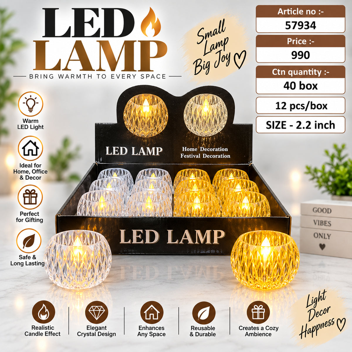 Crystal LED Lamp Candle Pack of 24