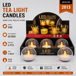 LED Tea Light Candles with Clear Dome (Single Piece)