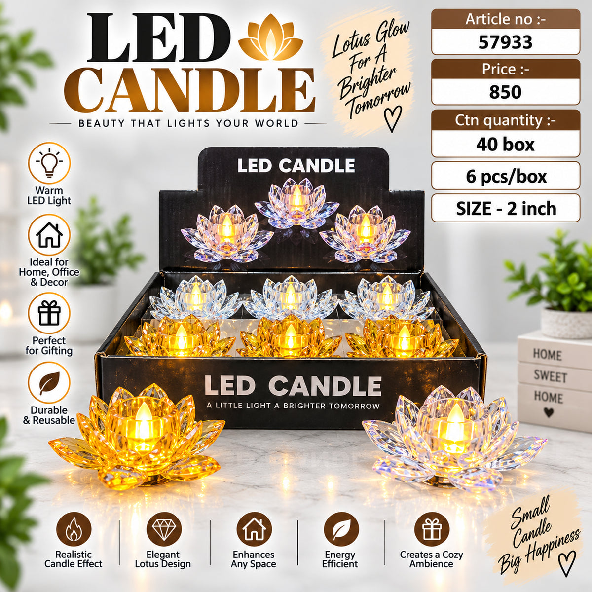 Crystal Lotus Flower LED Candle Pack of 12