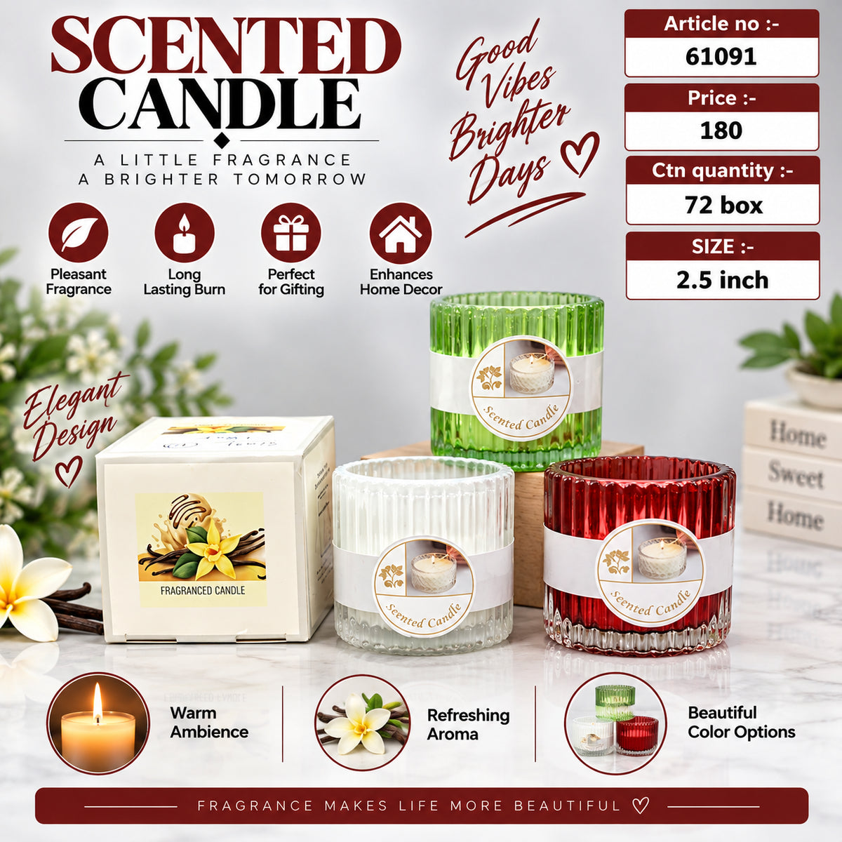 Ribbed Glass Scented Candle Pack of 6
