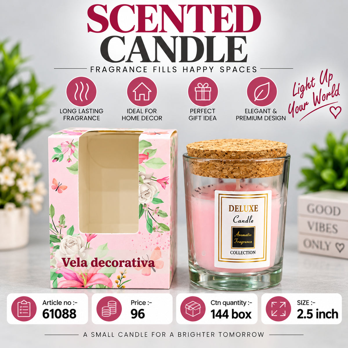 Floral Scented Candle in Glass Jar Pack of 12