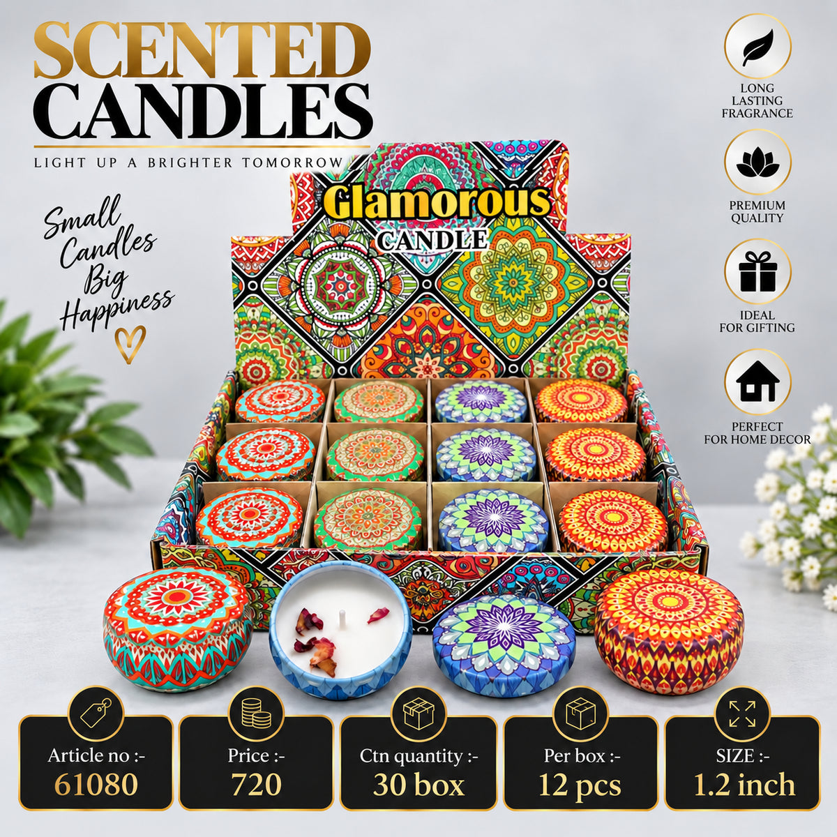 Glamorous Mandala Pattern Scented Candle Pack of 24