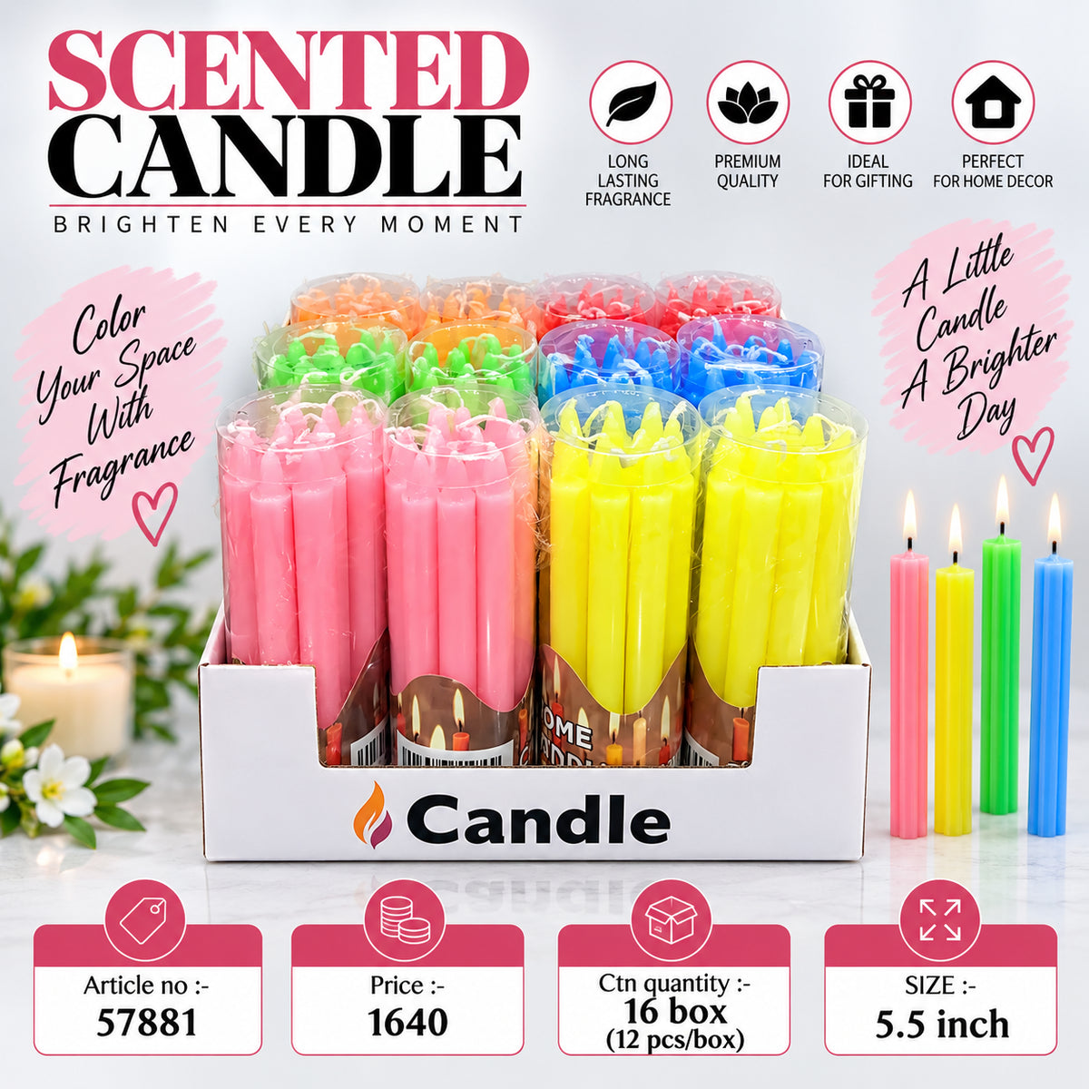 Colorful Scented Candles Pack of 24