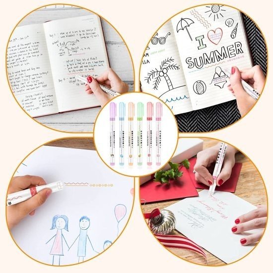 6Pcs Line Maker Color Pen Curve Highlighter Pen