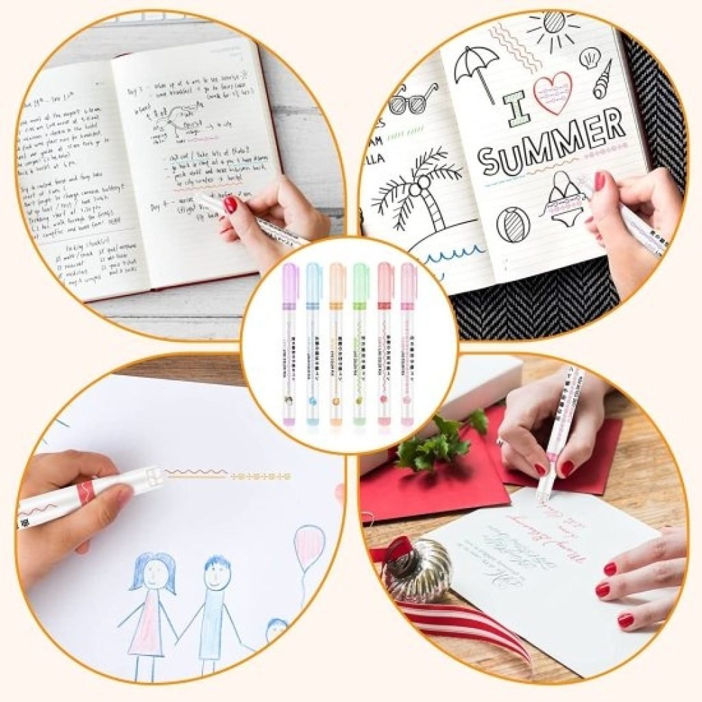 6Pcs Line Maker Color Pen Curve Highlighter Pen
