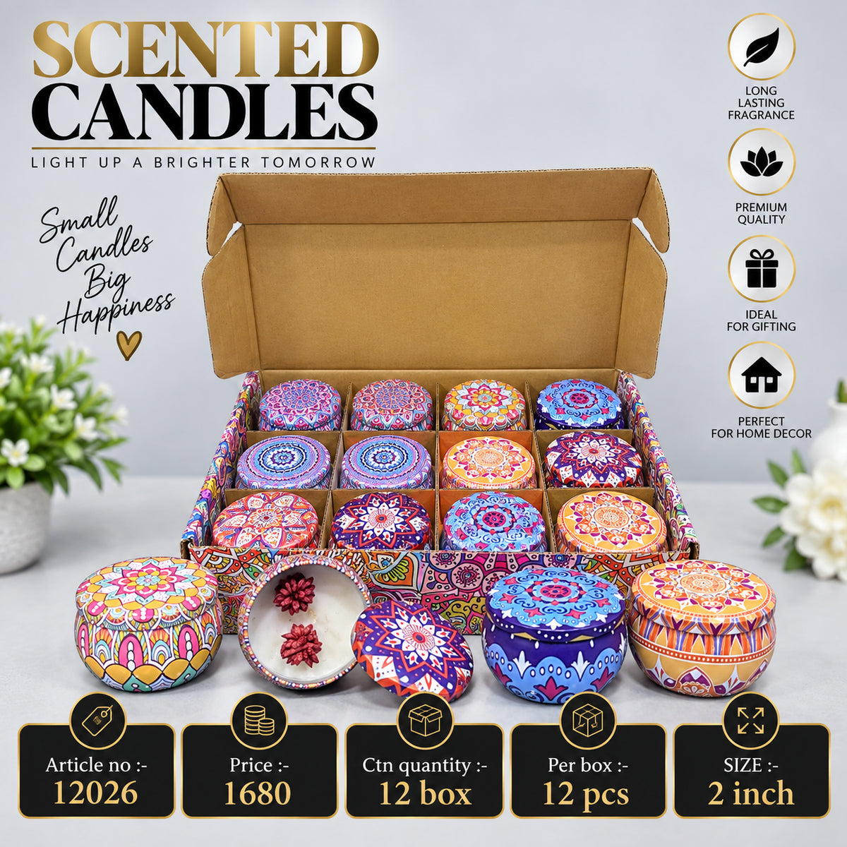Patterned Decorative Scented Candle Tin Pack of 24