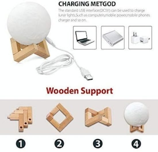 Moon Lamp Night Light With Wooden Stand 15 cm