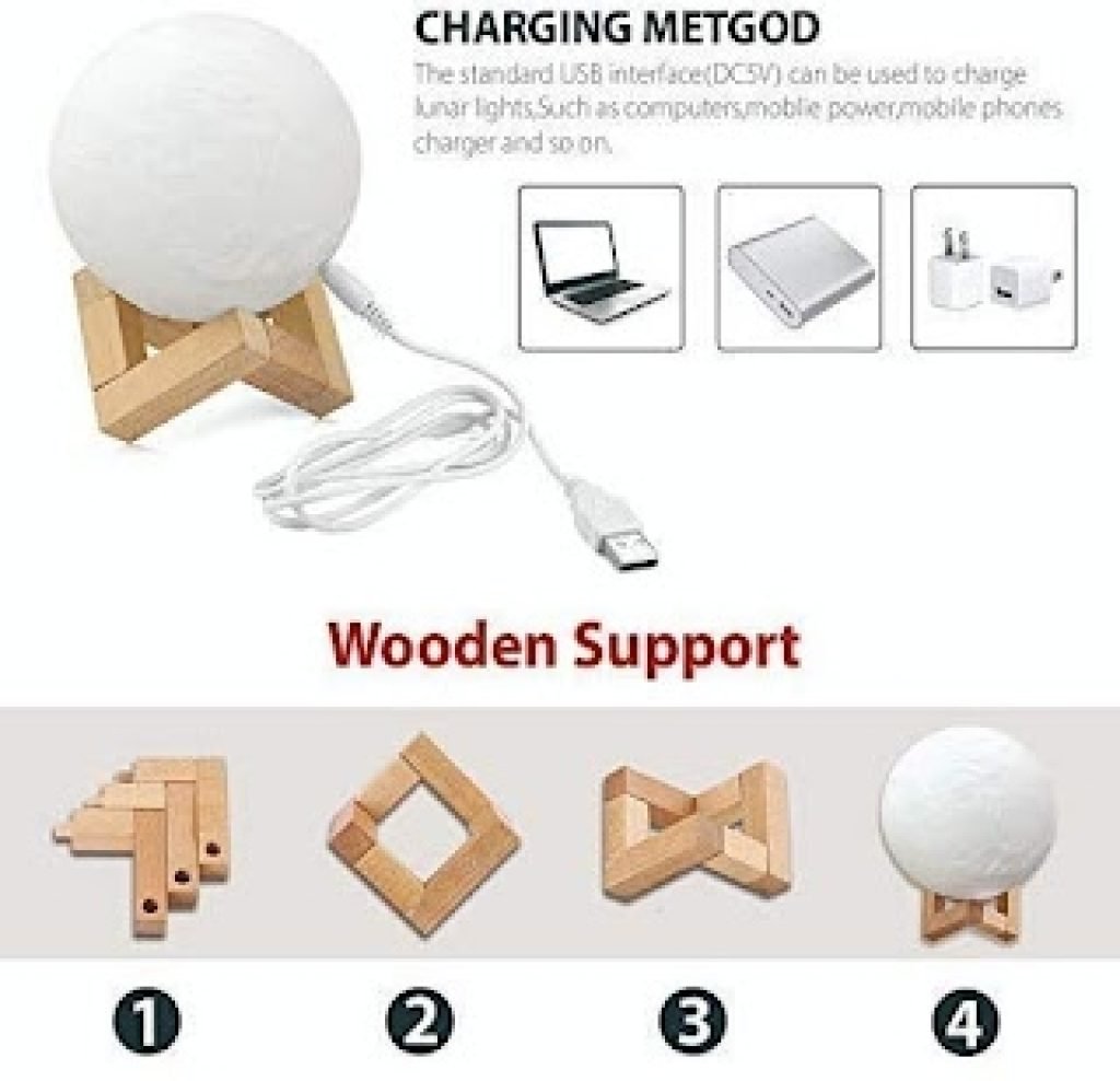 Moon Lamp Night Light With Wooden Stand 15 cm