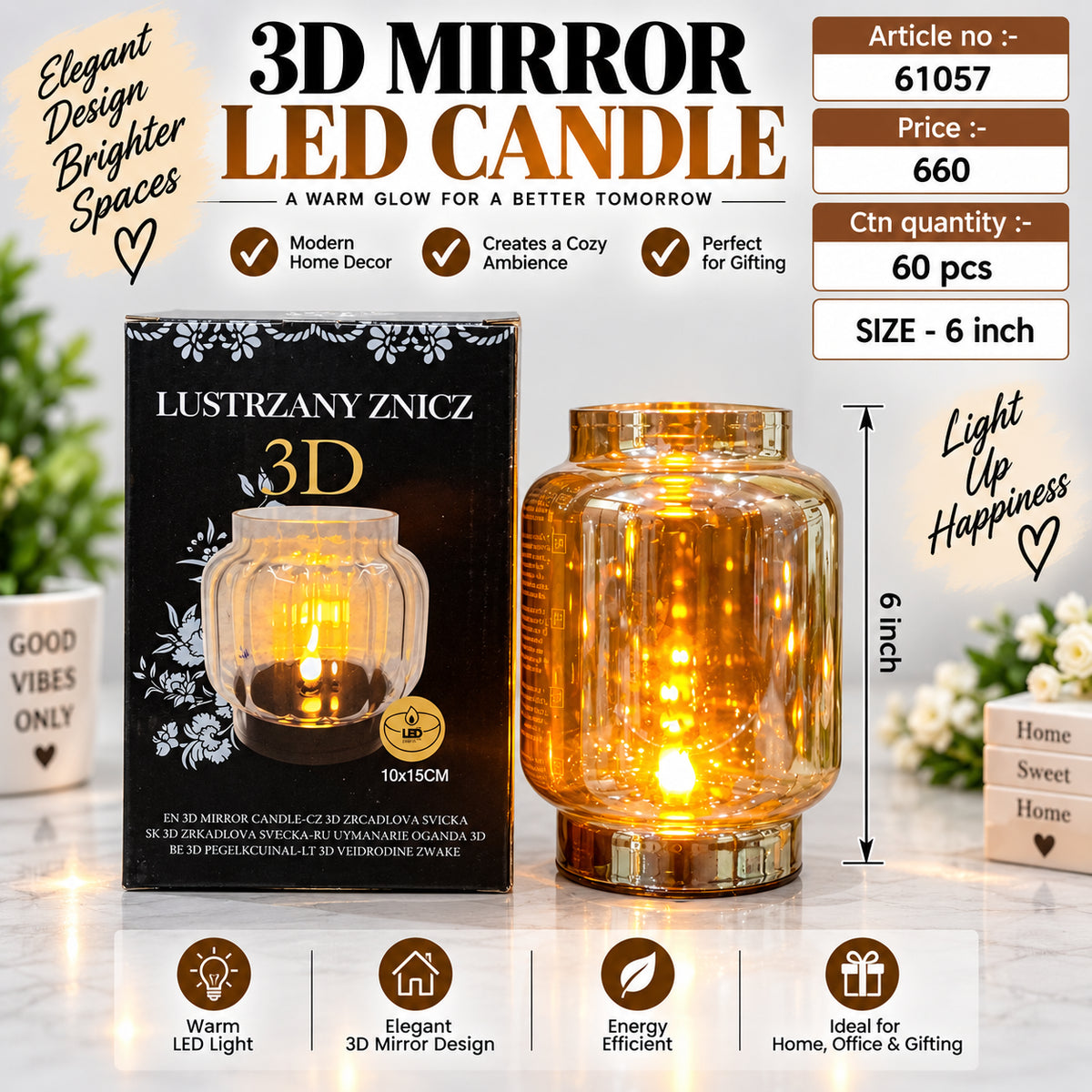3D Mirror LED Candle Pack of 2