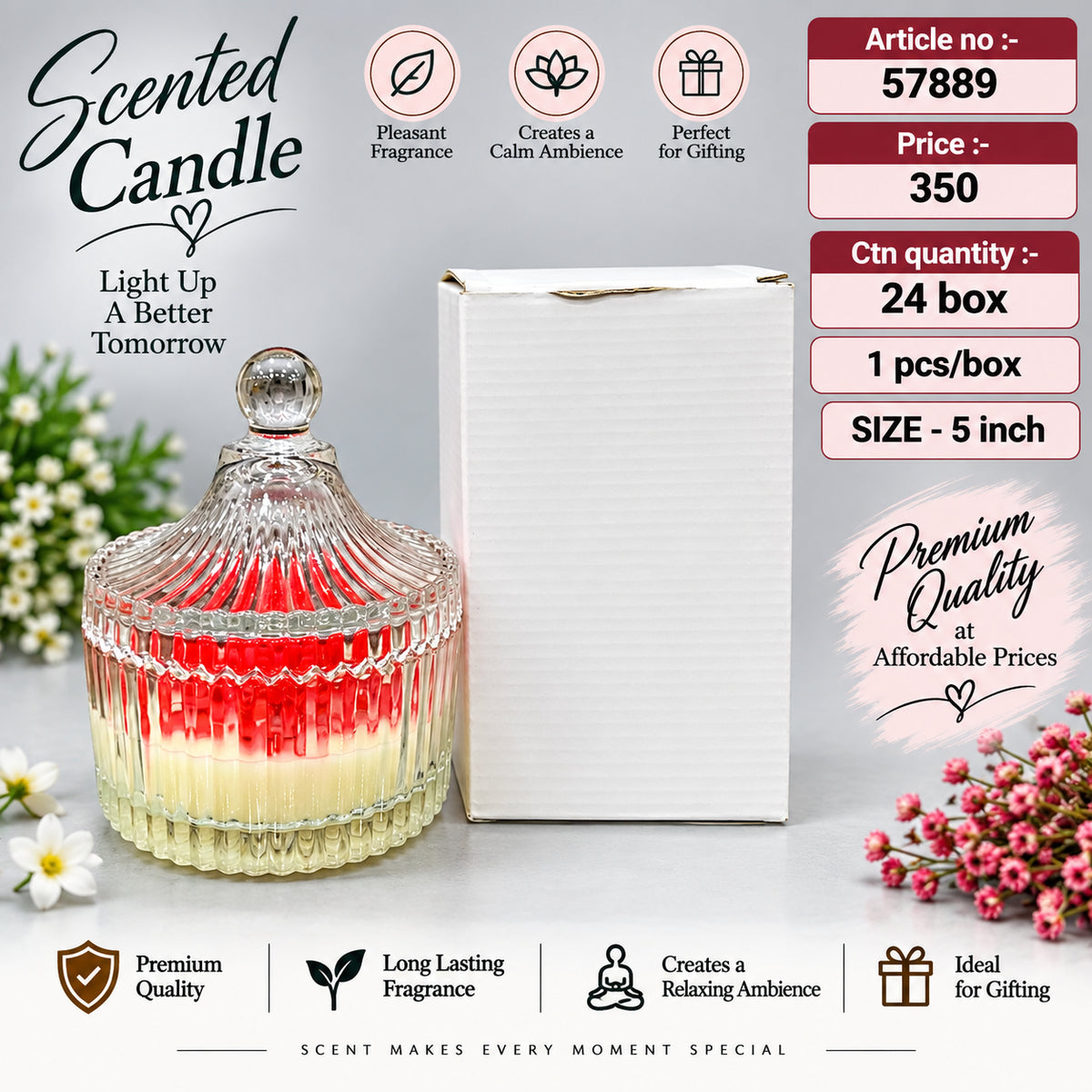 Ribbed Glass Jar Scented Candle Pack of 3