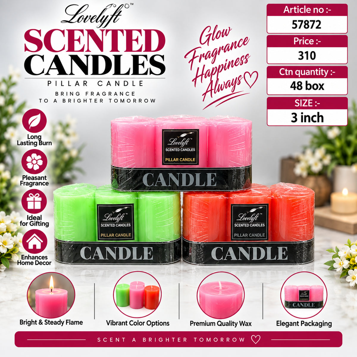 Scented Pillar Candle Pack of 3