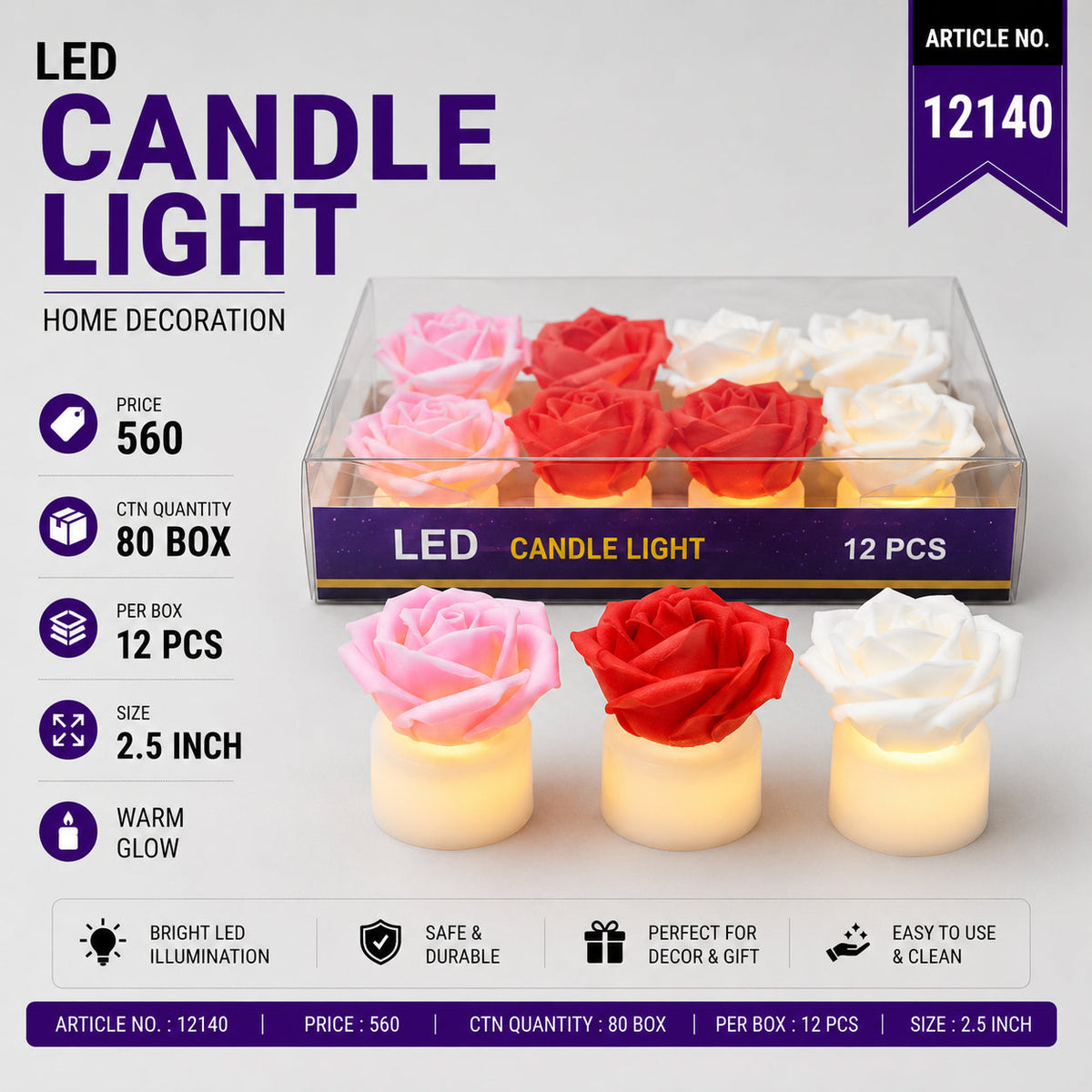 LED Rose Flower Candle Light (Single Piece)