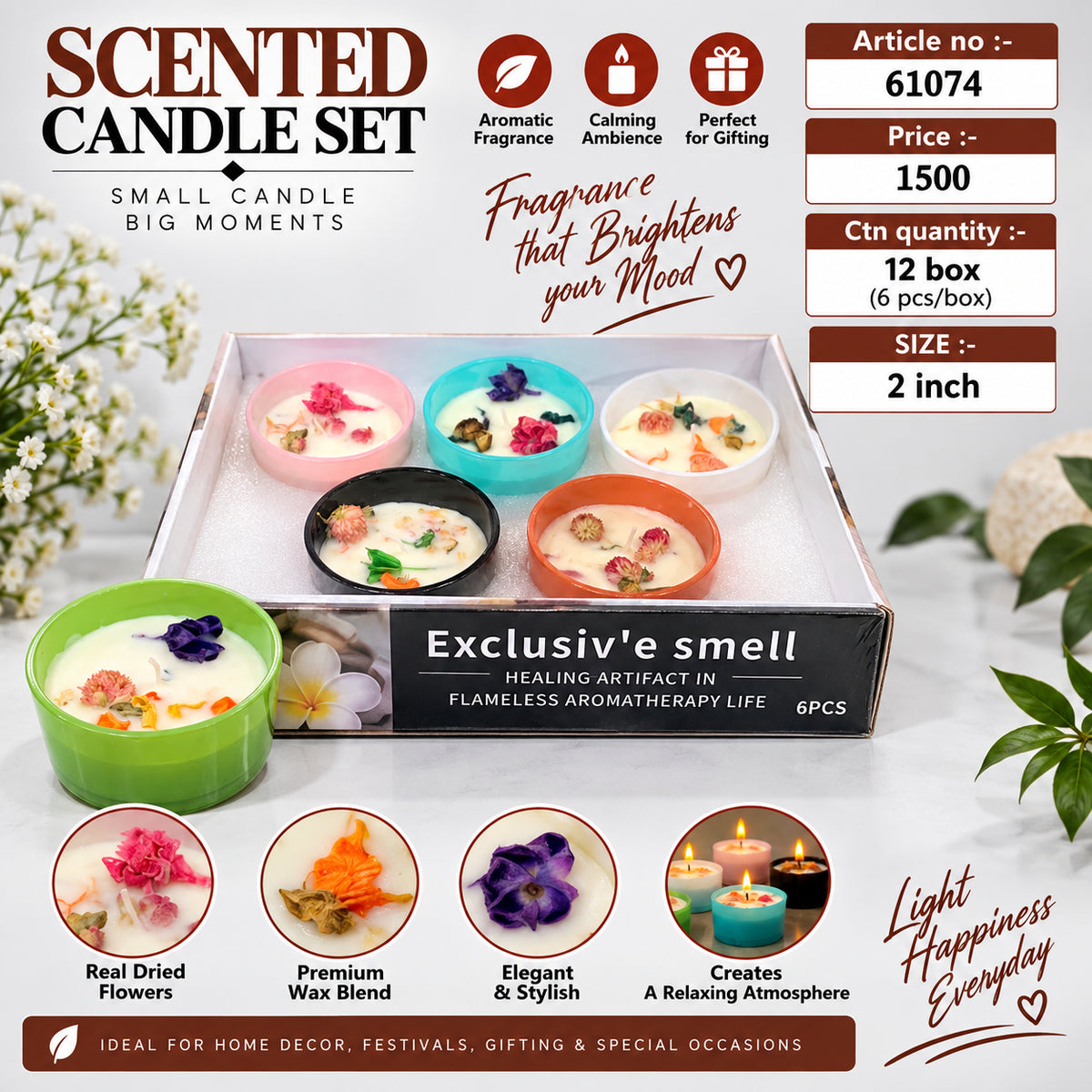 Dried Flower Scented Candle Set Pack of 12