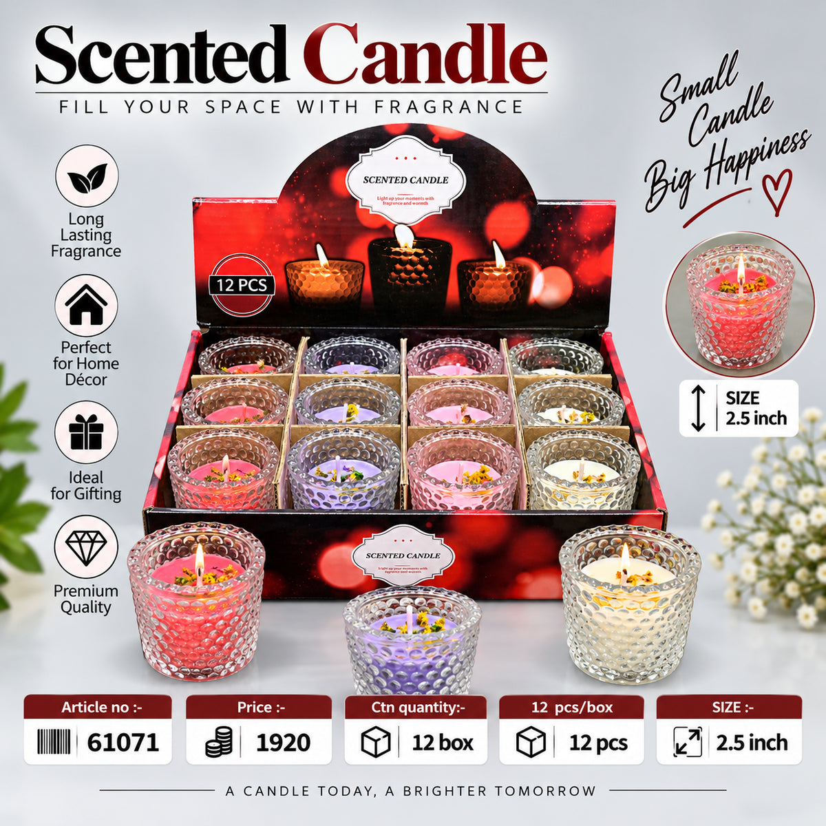 Textured Glass Scented Candle Pack of 24