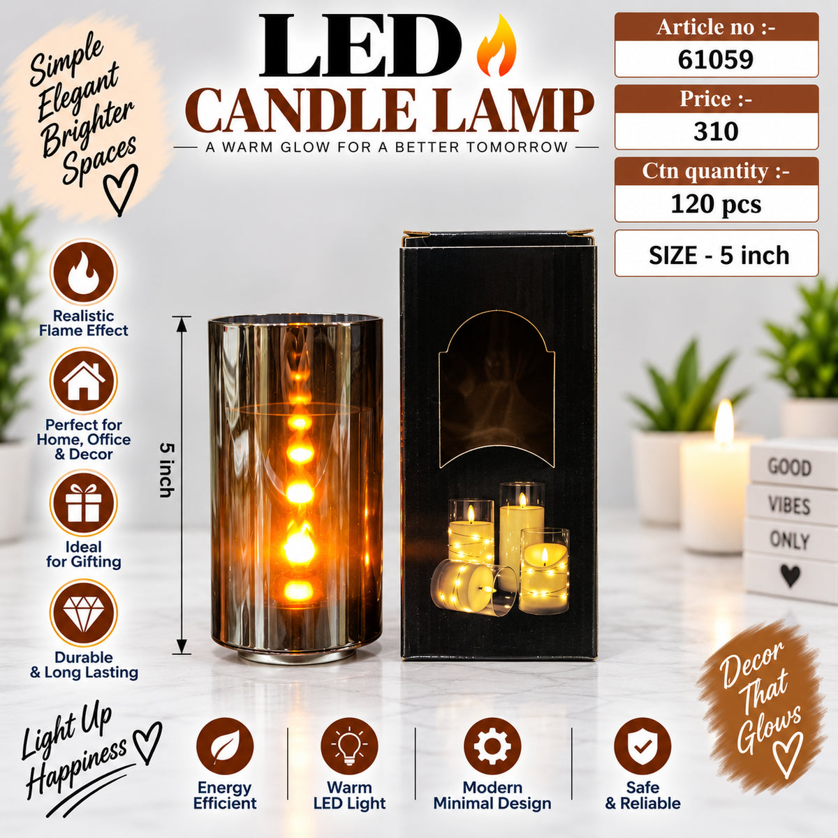 Reflective Cylinder LED Candle Lamp Pack of 3