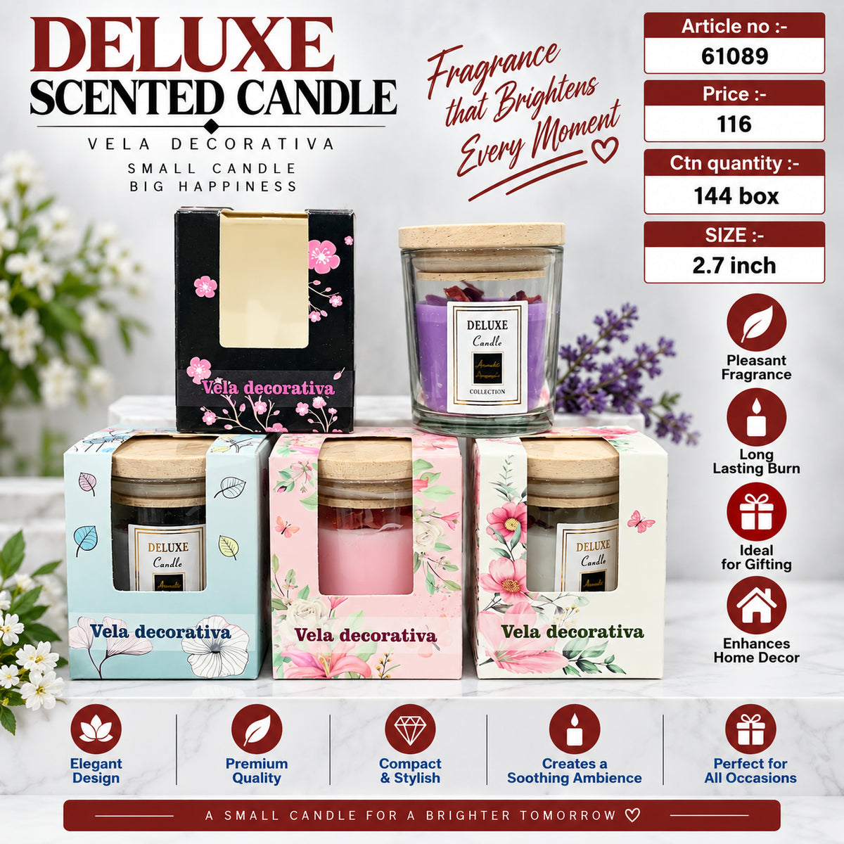 Deluxe Scented Candle in Glass Jar Pack of 6