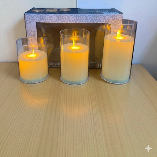 Led Candle With Glass 3 Pcs Set | Unique Bazar