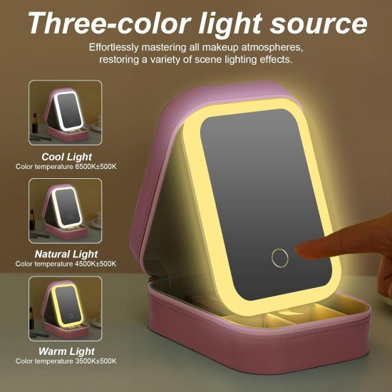 jewellery Makeup Storage box with led mirror Case