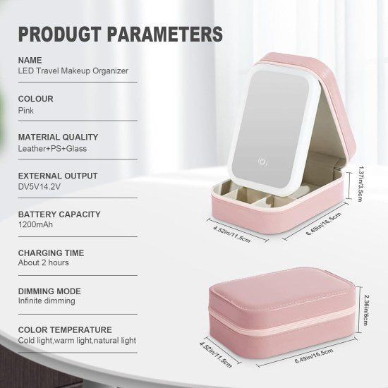 jewellery Makeup Storage box with led mirror Case