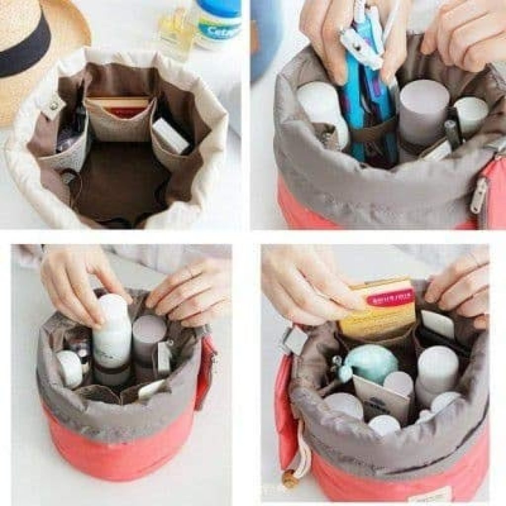 Cosmetic Pouch Makeup Bag Round Barrel Shape