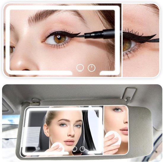 Rechargeable Vanity Mirror Car Makeup Mirror with LED Lights