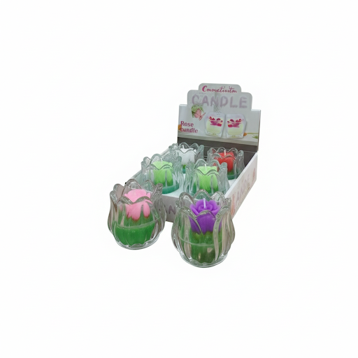 Rose Scented Candles In Tulip Glass   2.5 Inch, 4 Pcs Box | Unique Bazar