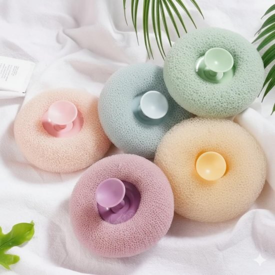 Round loofah scrubbing brush