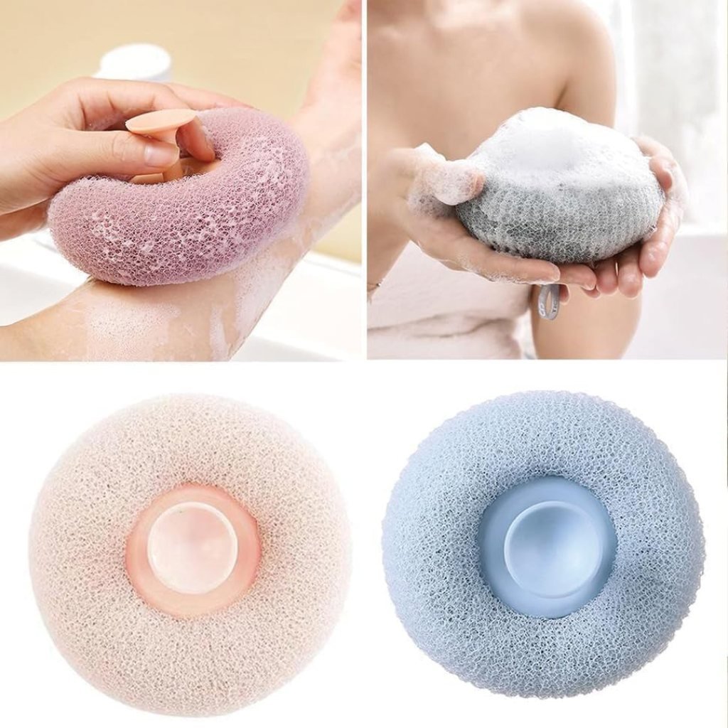 Round loofah scrubbing brush