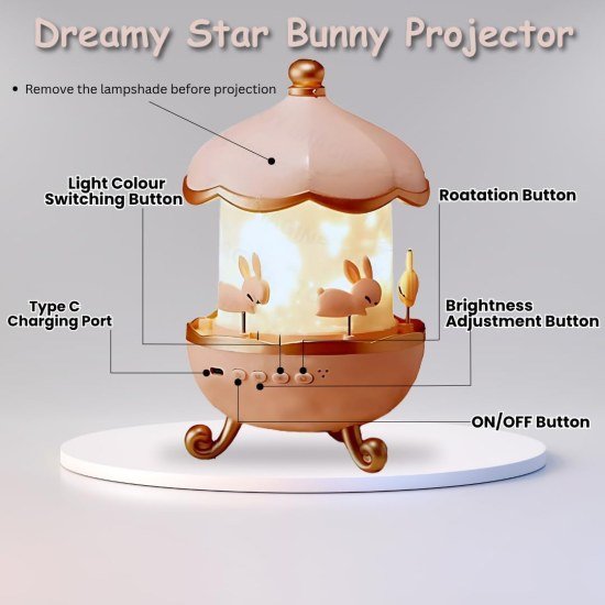 Star Projector Bunny Night Light Rabbits Night Light